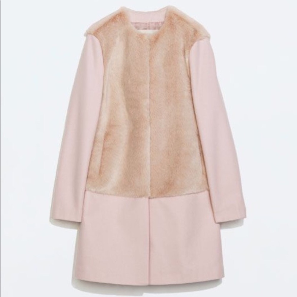 Zara fur and wool coat! Blush pink, size s